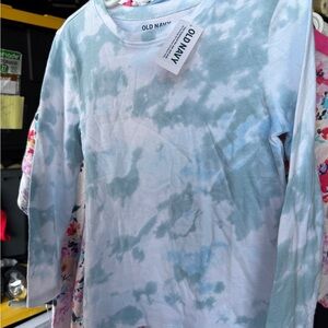 Old Navy Kids Long Sleeve Tie-Dye Tee - Blue and White